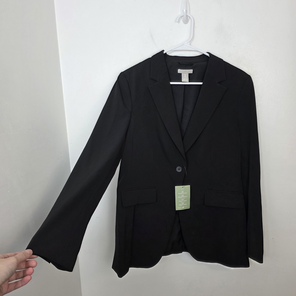 H&M Black One Button Preppy Minimalist Career Sleek Office Modern Blazer Size M